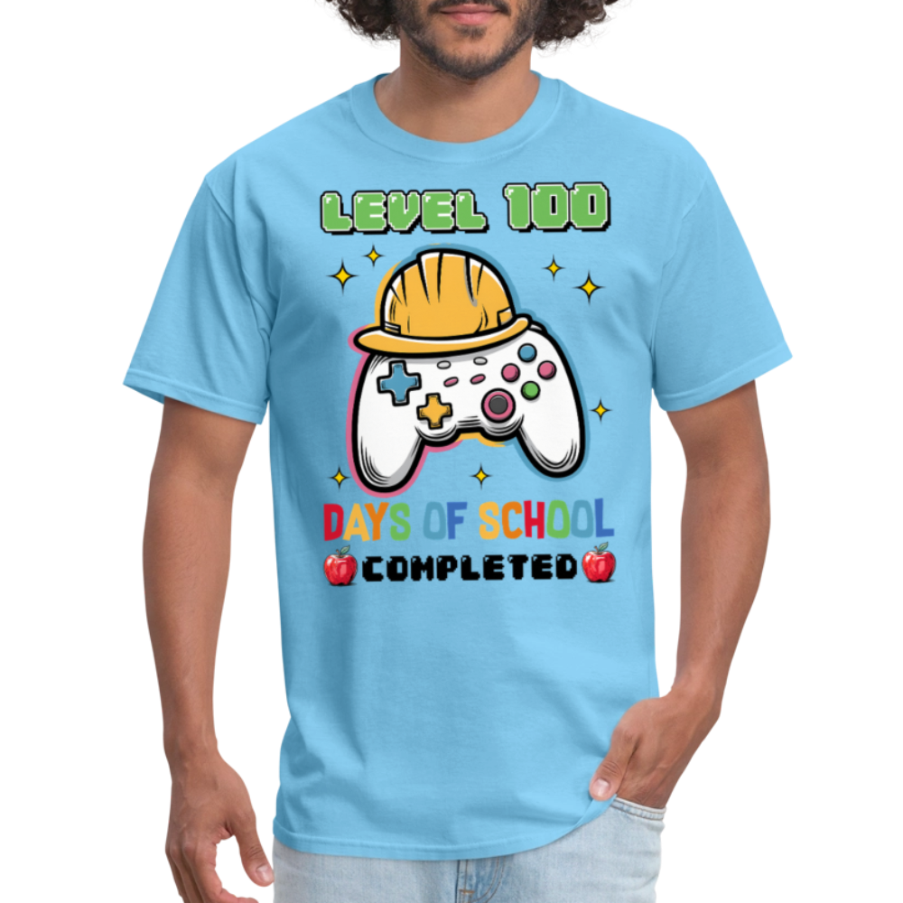 Level 100 Days Of School Gamer Shirt Level Up School Milestone T-shirt - aquatic blue