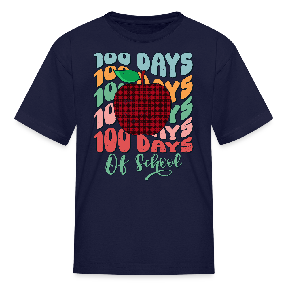 100th Day of School Outfit for Kids Buffalo Plaid Apple 100 Days T-Shirt - navy