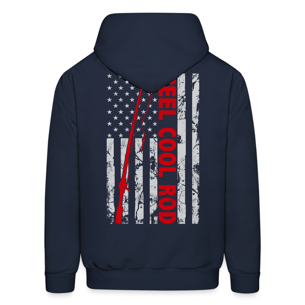 Reel Cool Rod American Flag Patriotic Fishing Hoodie - navy