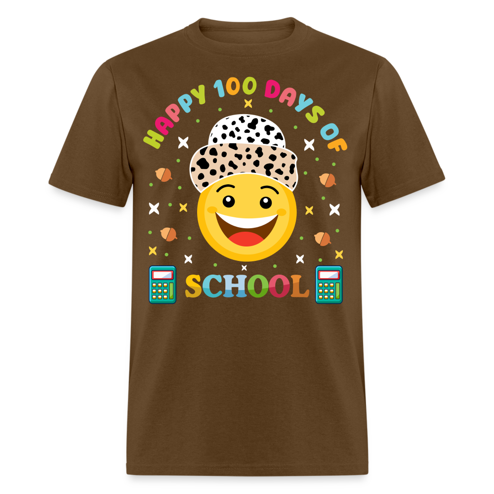 Happy 100 Days of School Teacher Tee 100 Days Smiley Face T-shirt - brown