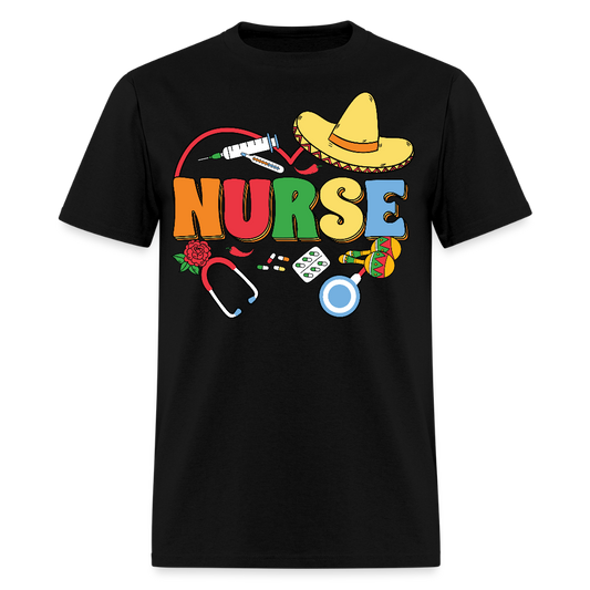 Nurse Shirt with Stethoscope and Maracas Cinco de Mayo Nurse T-shirt - black