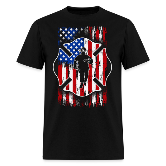Patriotic Firefighter Thin Red Line American Flag T-shirt - black