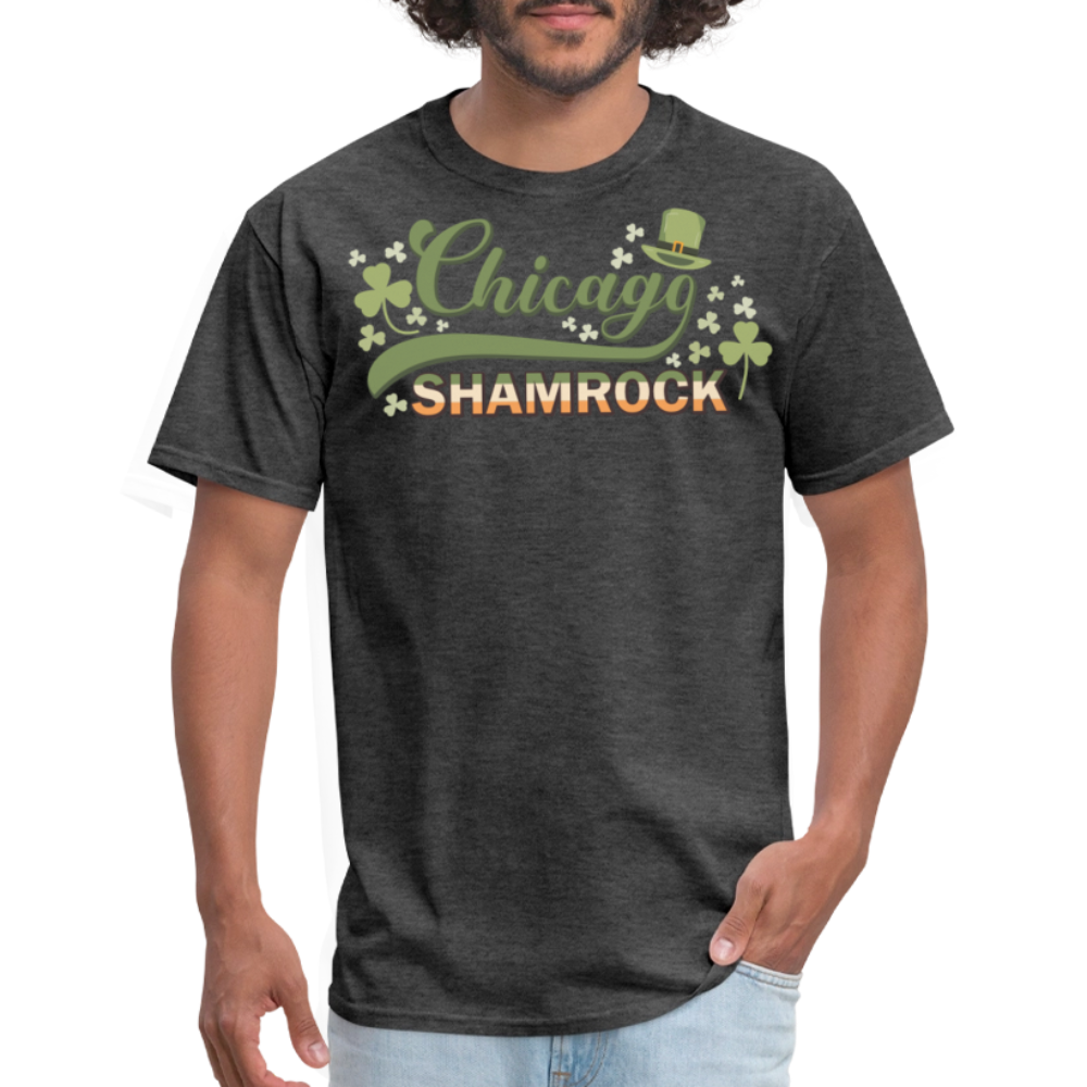 Leprechaun Hat Lucky Chicago Shamrock Graphic T-shirt - heather black
