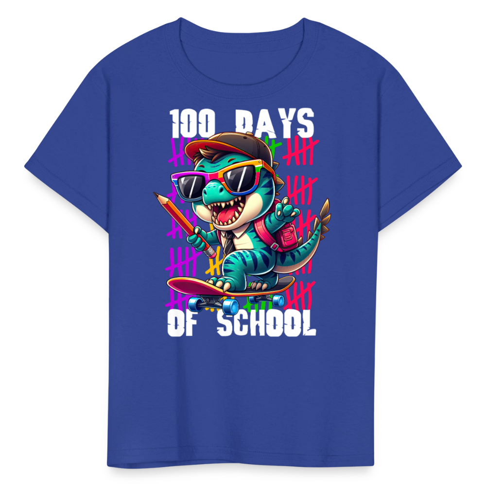 Dinosaur 100th day of school Tee Skater Dinosaur Kids School T-shirt - royal blue