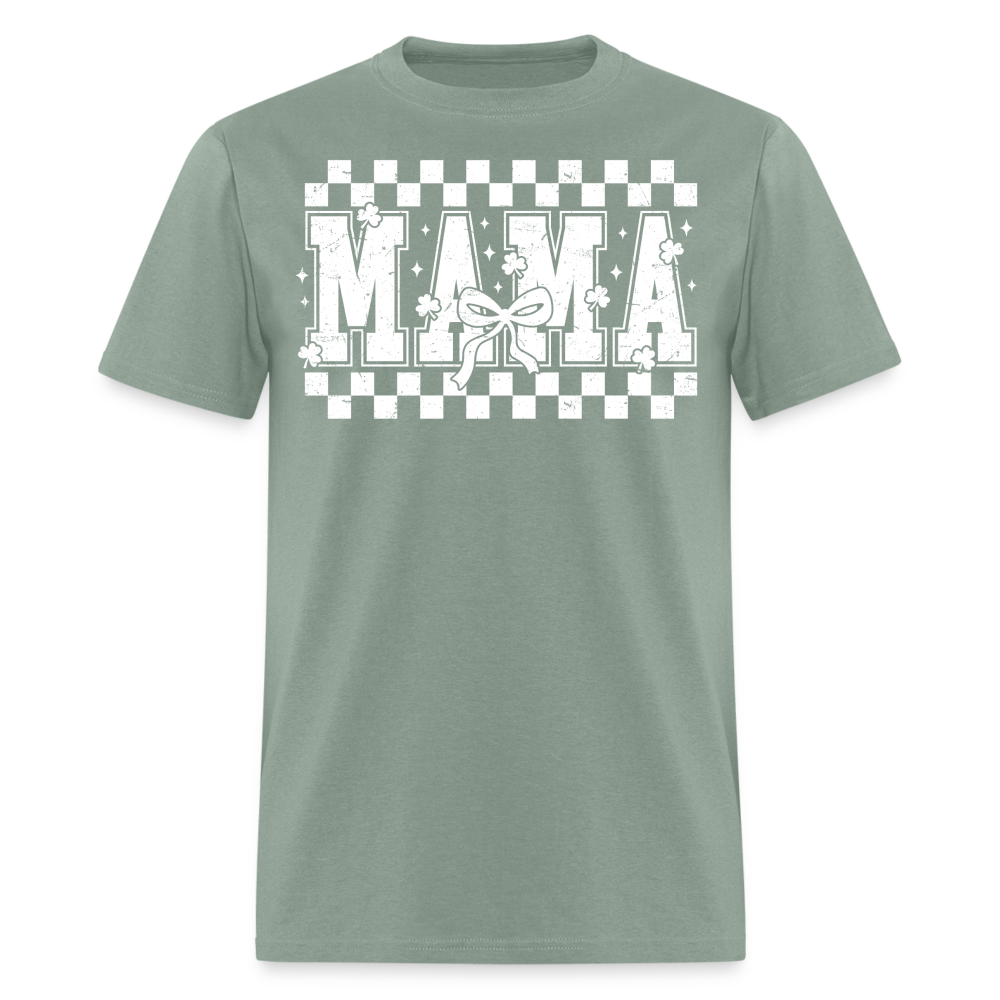 Distressed Mama Clover St. Patrick's Day Gift Tee - sage