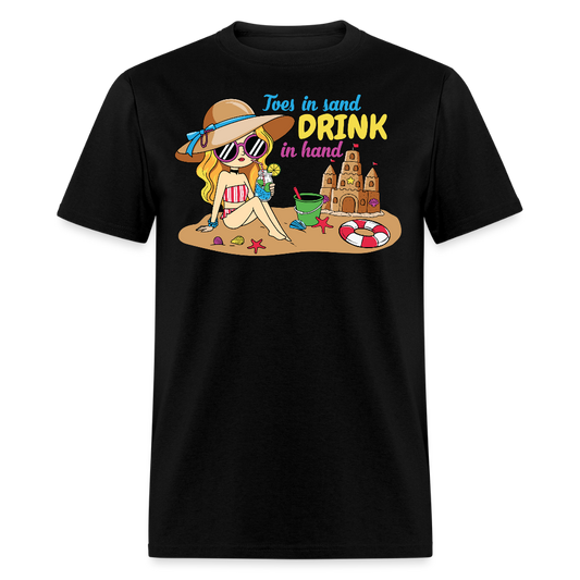 Toes In Sand Drink In Hand Beach Vacation T-shirt - black