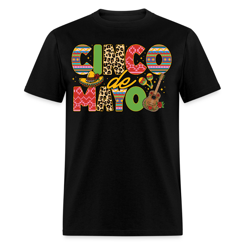 Leopard Print And Fiesta Design Cinco de Mayo T-shirt - black