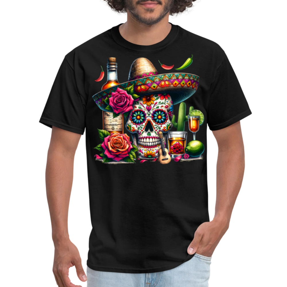 Colorful Mexican Skull Shirt Day Of The Dead Sugar Skull T-shirt - black