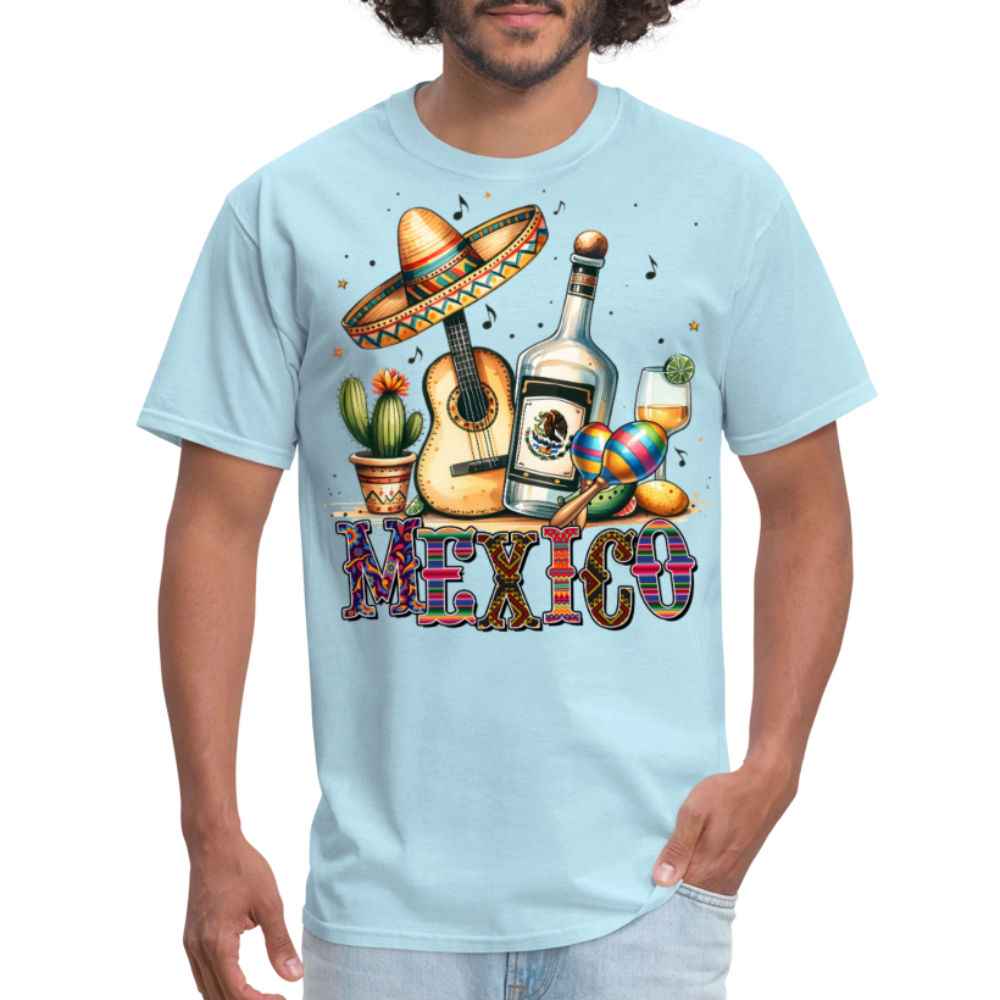 Vintage Mexican Tequila Graphic Tee Mariachi Music And Fiesta T-shirt - powder blue