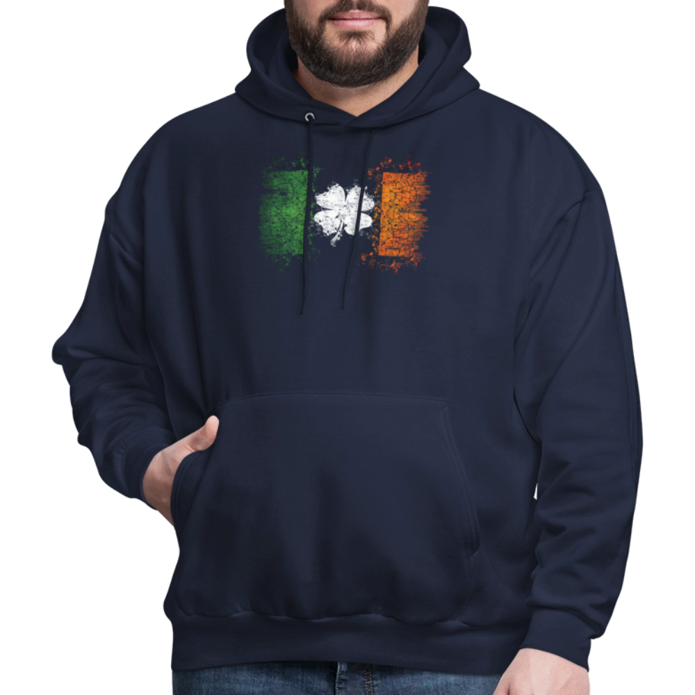 Irish Flag Distressed Shamrock Hoodie - Men's St Patrick's Day - navy