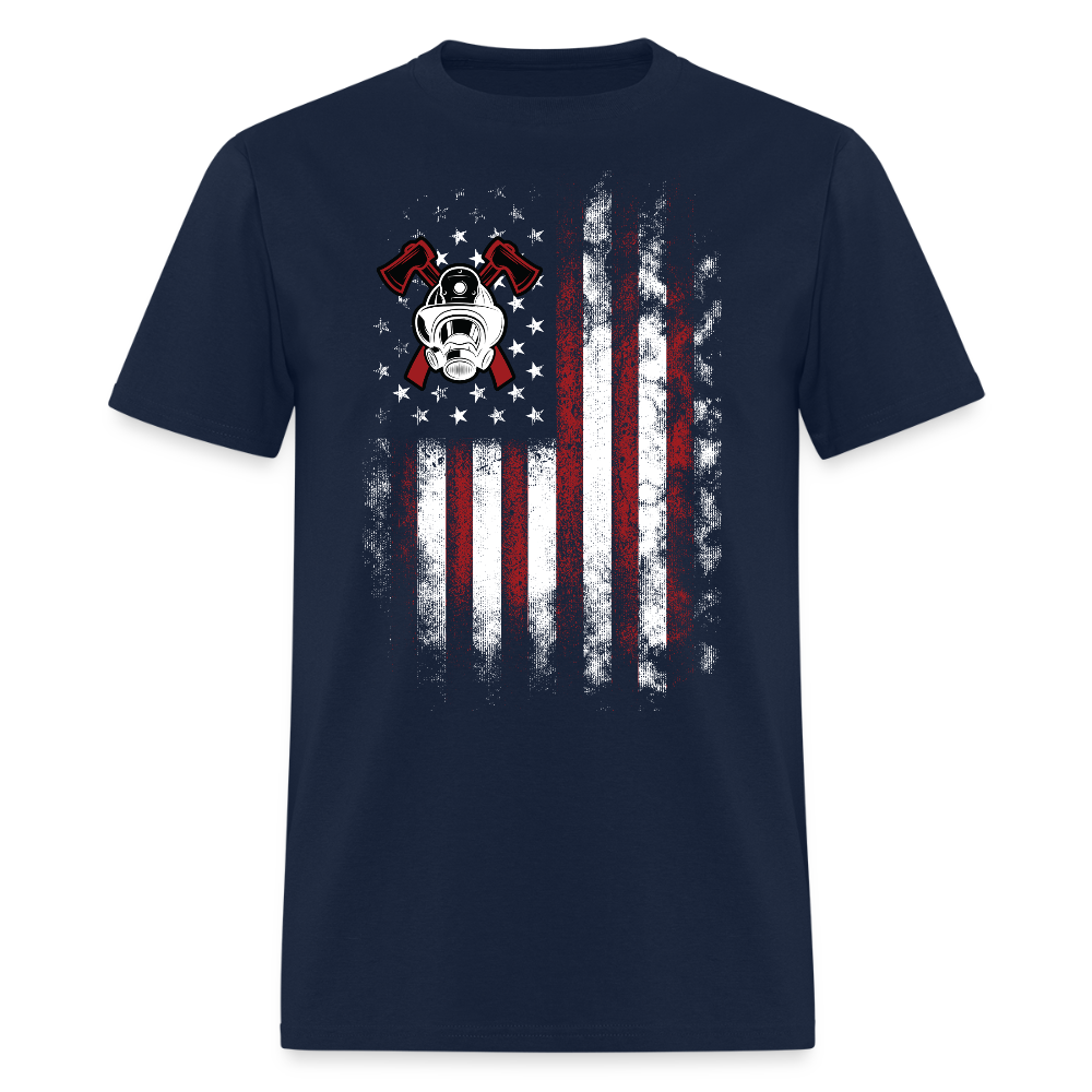 Firefighter Thin Red Line American Flag T-Shirt - navy