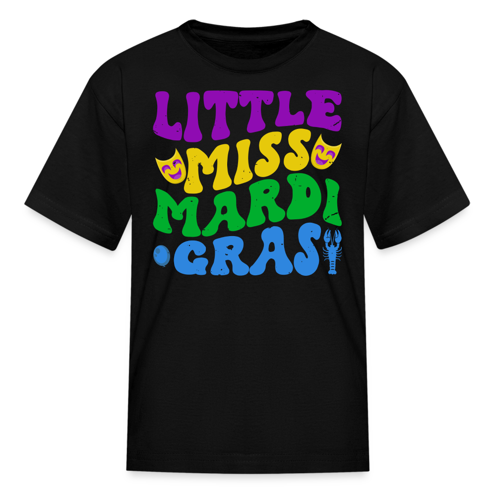 Carnival Celebration Tee Little Miss Mardi Gras T-shirt For Kids - black