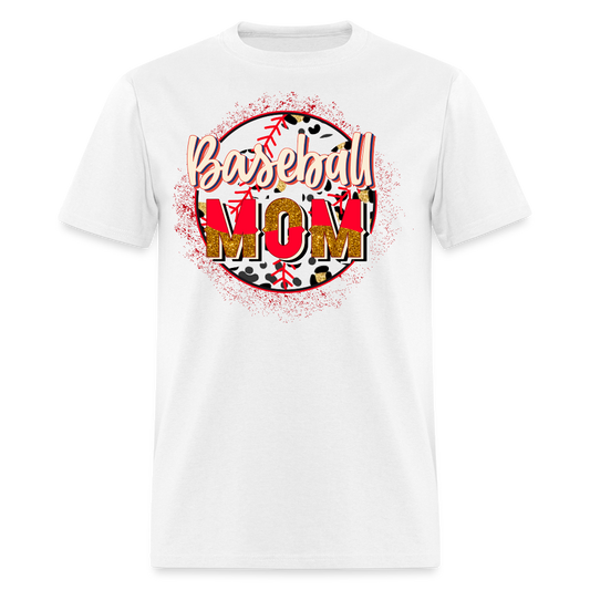 Leopard Print Baseball Mom Graphic T-shirt - white