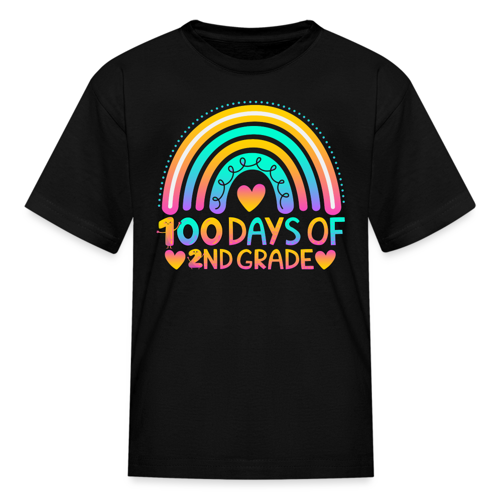 Rainbow & Heart Design for School Celebrations 100 Days of 2nd Grade Kid T-Shirt - black