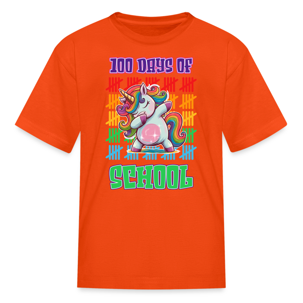 100 Days Of School Unicorn Kids T-Shirt - orange