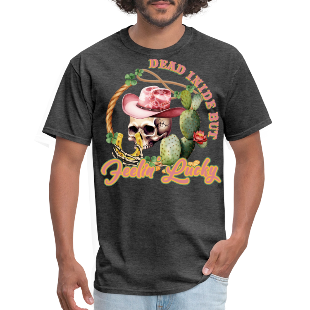 Dead Inside But Lucky Western T-shirt - heather black