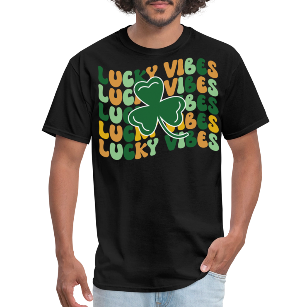 Retro Shamrock St Patrick’s Day Lucky Vibes T-shirt - black