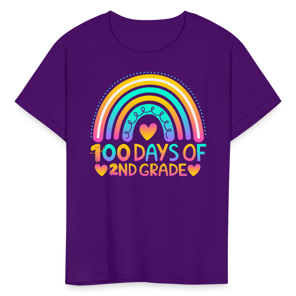 Rainbow & Heart Design for School Celebrations 100 Days of 2nd Grade Kid T-Shirt - purple