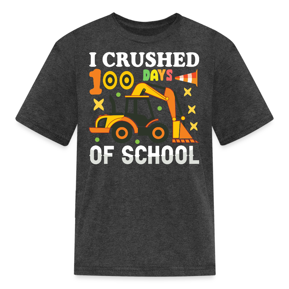 I Crushed 100 Days Of School Tee Construction Theme Milestone Kids T-Shirt - heather black