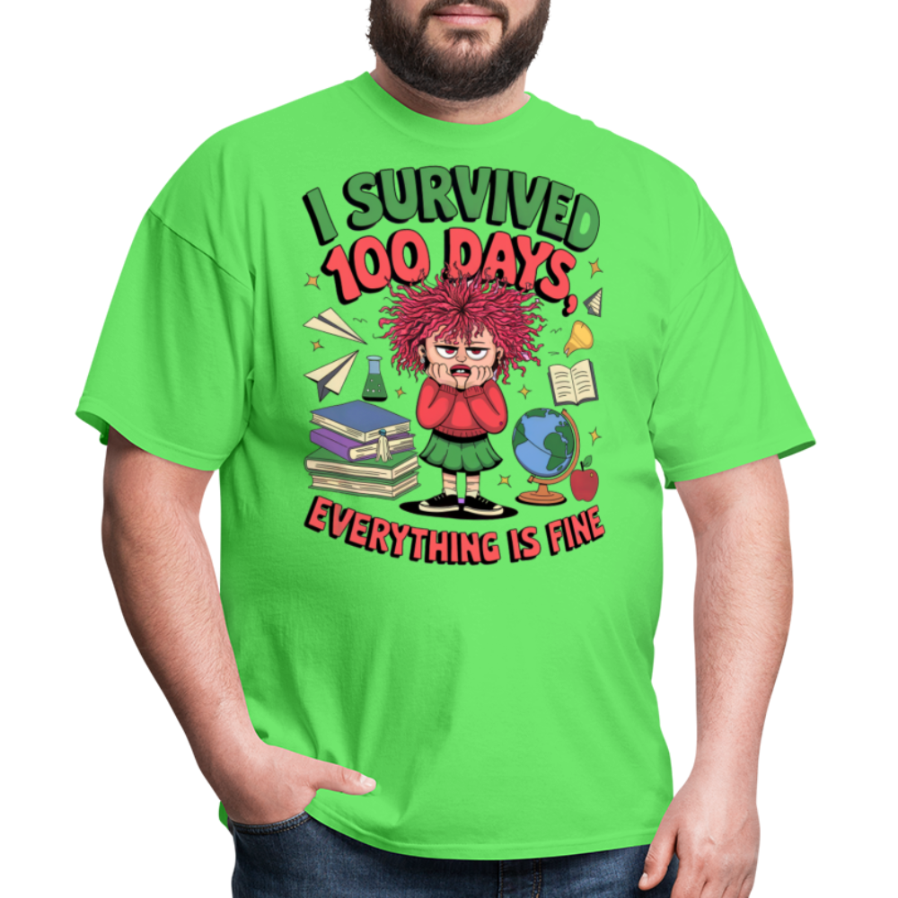 I Survived 100 Days Everything is Fine Tee Funny School Anniversary T-Shirt - kiwi