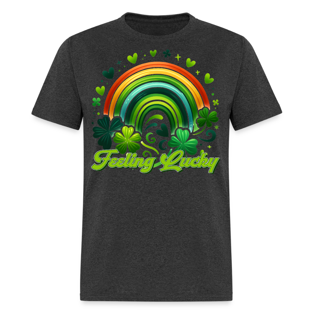 Irish Shamrock Rainbow Graphic Feeling lucky Irish T-shirt - heather black