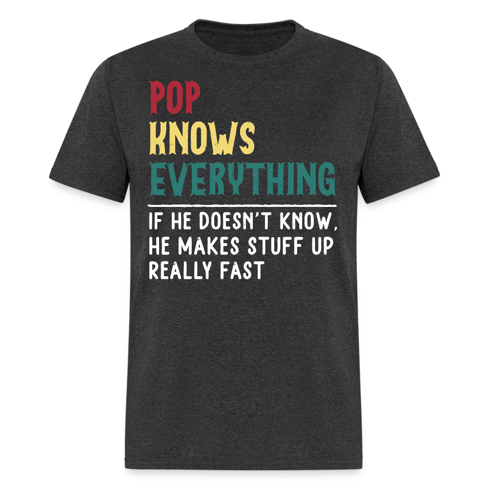 Funny Pop Knows Everything Best Grandpa T-shirt - heather black