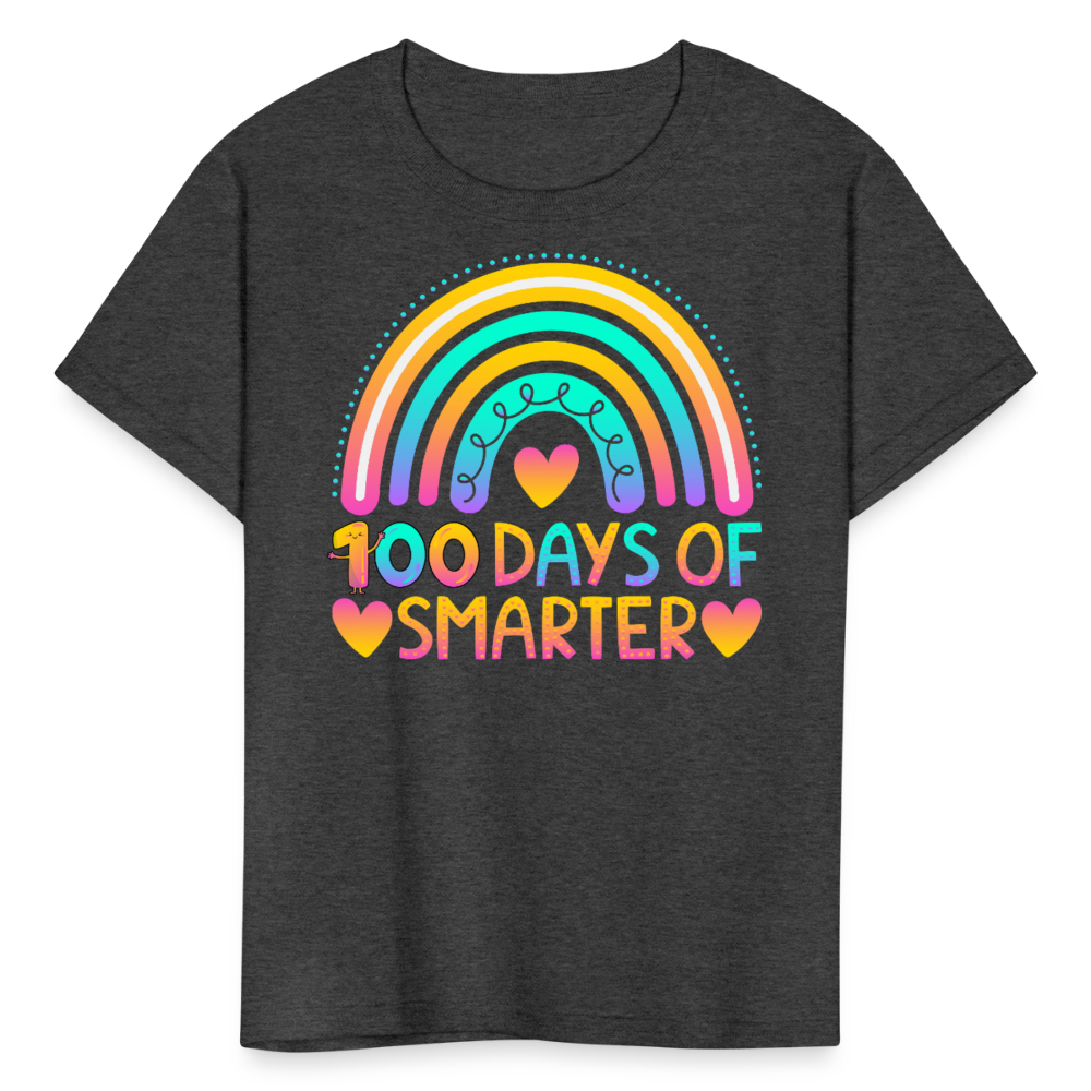Rainbow and Heart Design for Kids and School Milestones 100 Days Smarter T-Shirt - heather black