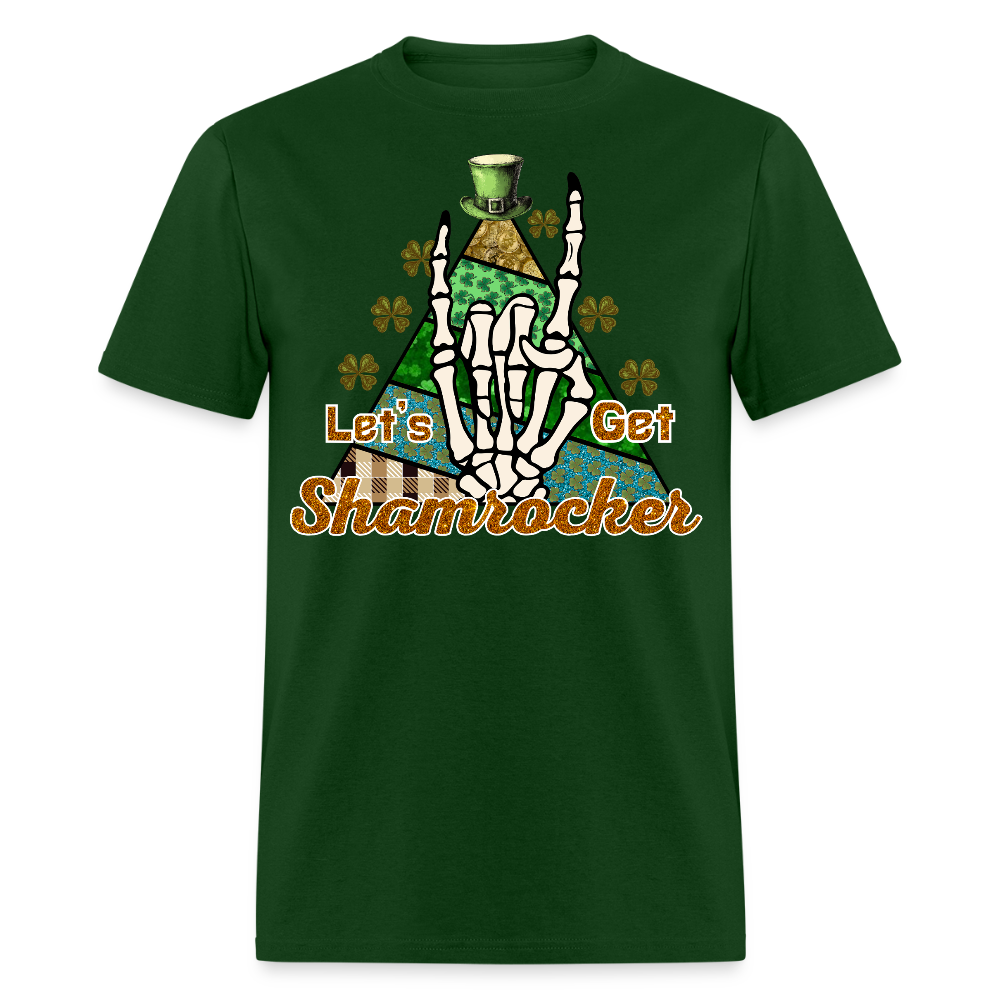 St Patrick’s Day Rock And Roll Skeleton Hand T-shirt - forest green