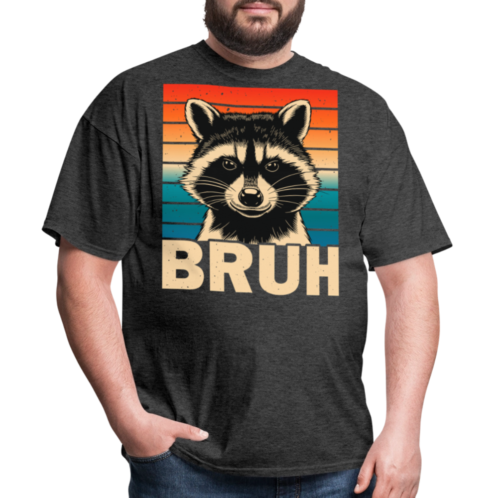 Funny Meme Graphic Tee Retro Bruh Raccoon T-shirt - heather black