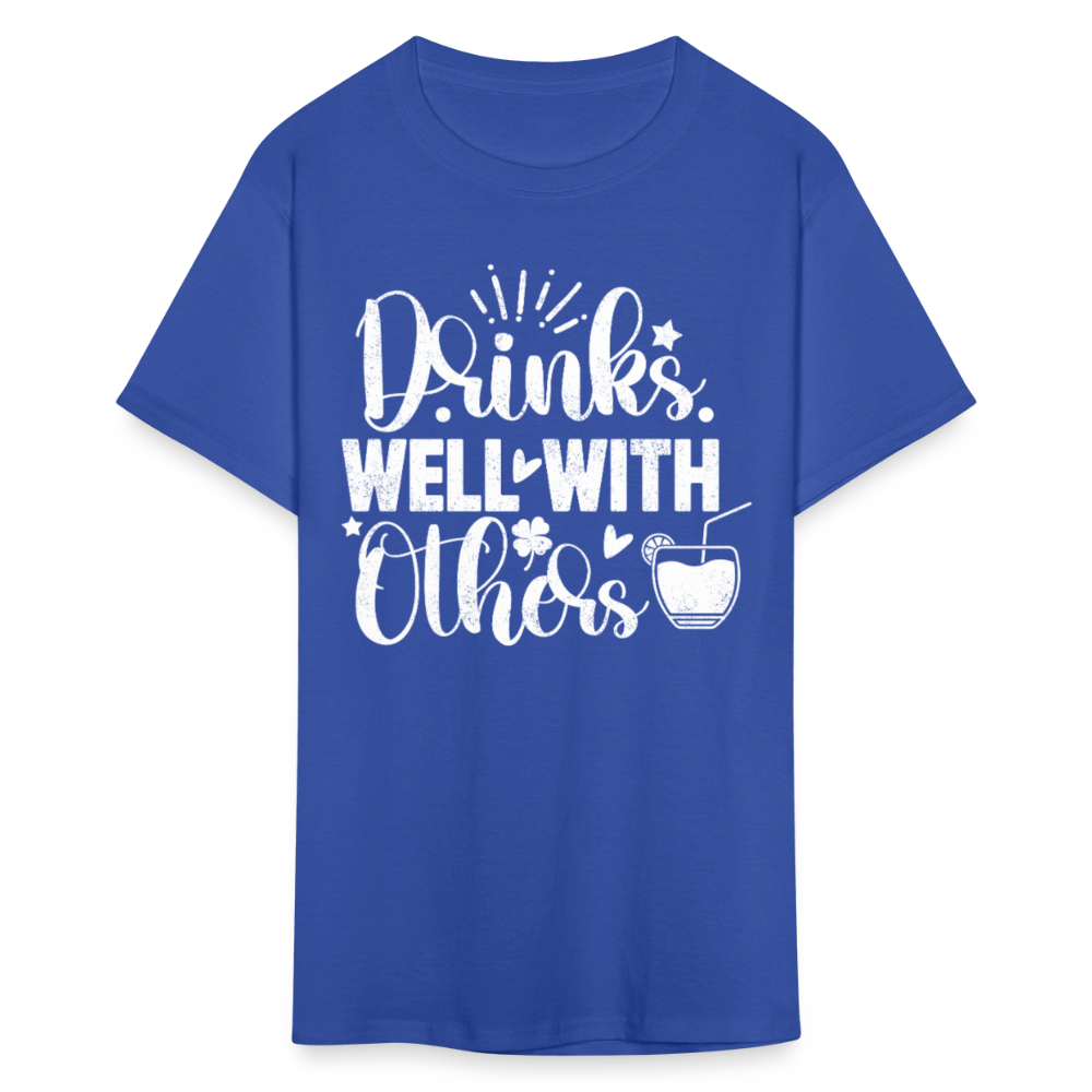 Drinks Well with Others Funny Beer T-Shirt for Party Lovers - royal blue