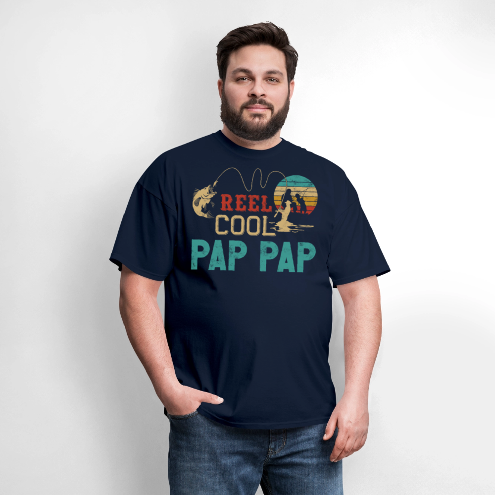 Reel Cool Pap Pap Father’s Day Grandpa Fishing T-Shirt - navy