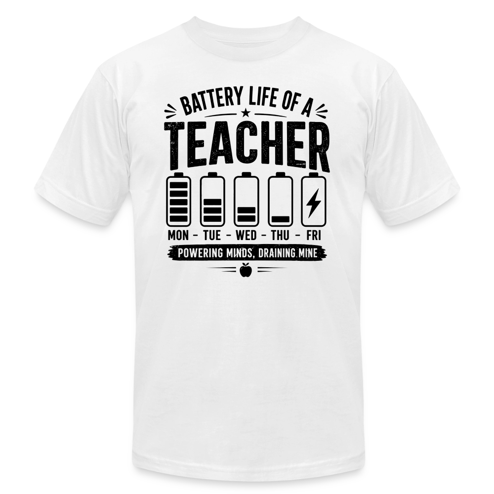 Battery Life of a Teacher T-Shirt | Funny Teacher Gift - white
