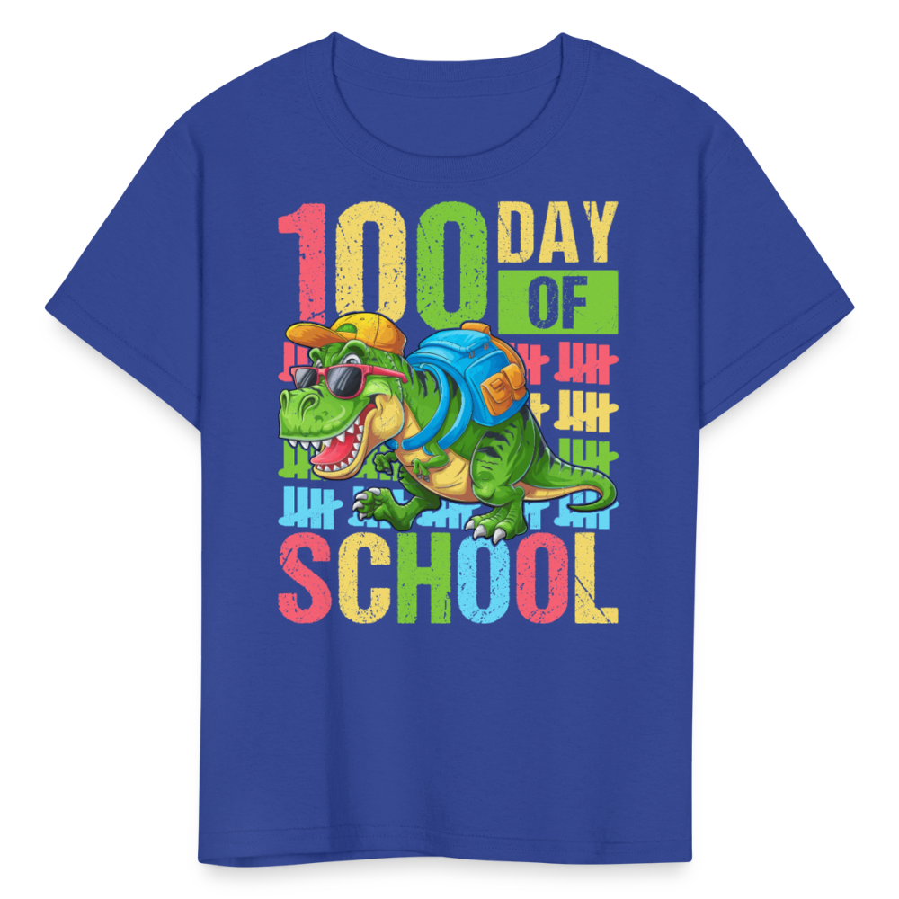 100 Days of School Tee for Kids Funny Dinosaur T-shirt - royal blue