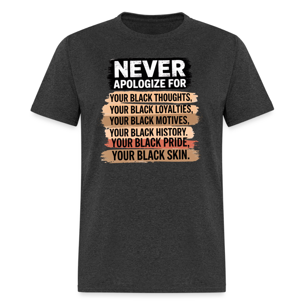 Never Apologize Black History Shirts Melanin Pride Unisex T-shirt - heather black