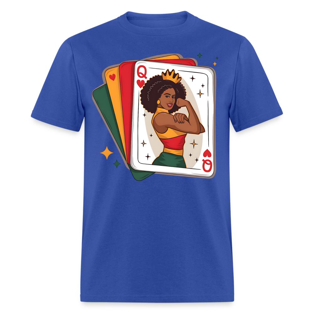 African American Queen Graphic Tee Black Queen Playing Card T-shirt - royal blue