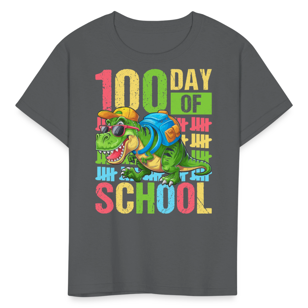 100 Days of School Tee for Kids Funny Dinosaur T-shirt - charcoal