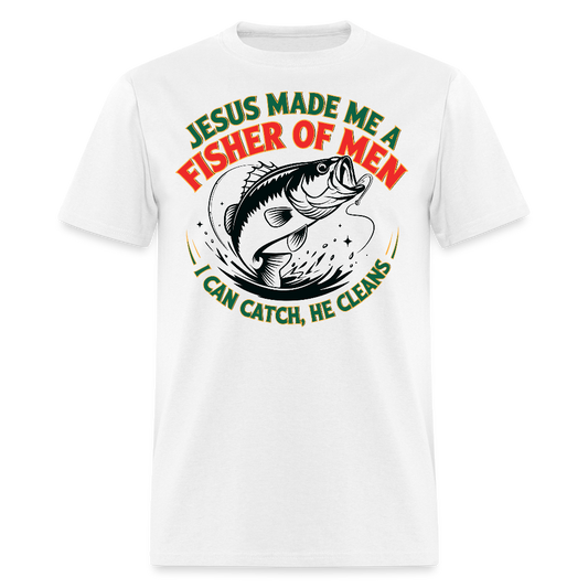 Faith-based Fishing Tee I Can Catch He Cleans T-shirt - white