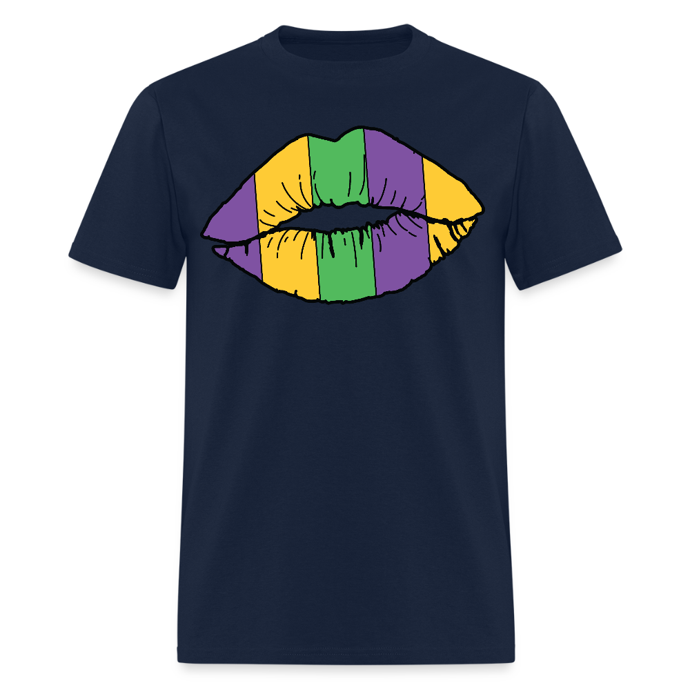 Mardi Gras Lips Tee For Women New Orleans Carnival T-Shirt - navy