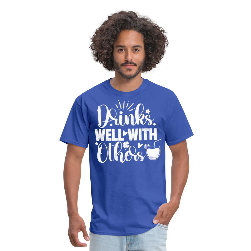 Drinks Well with Others Funny Beer T-Shirt for Party Lovers - royal blue