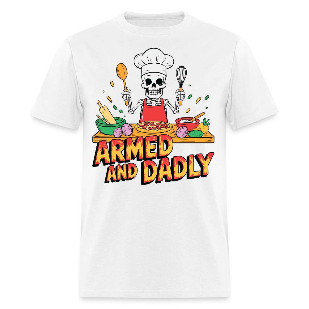 Armed And Dadly Cooking Funny Skeleton Chef Dad T-shirt - white