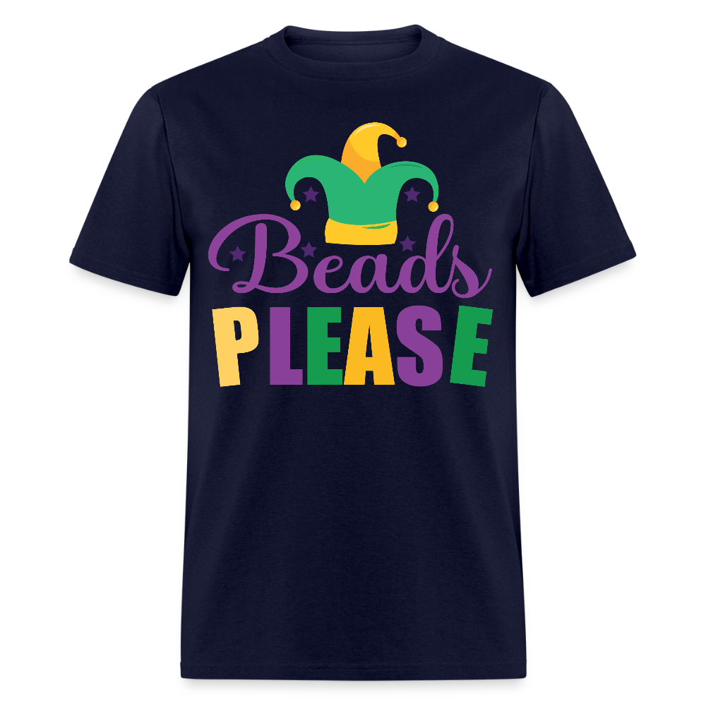 Jester Hat Festival Outfit Funny Mardi Gras Bead Catching T-Shirt - navy