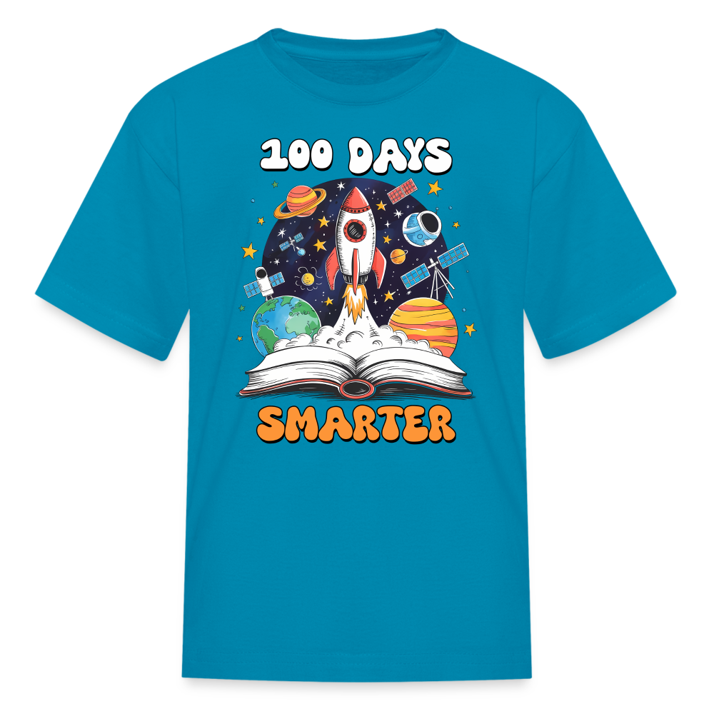 100 Days Smarter Space Themed STEM Learning Kids T-shirt - turquoise