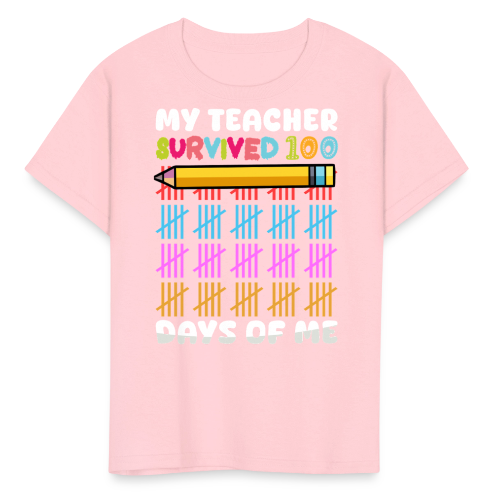 Teacher Survived 100 Days Of School Cute Kids Milestone T-shirt - pink