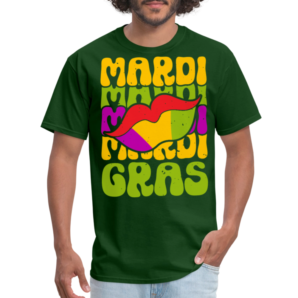 New Orleans Carnival Funny Mardi Gras Lips T-shirt - forest green