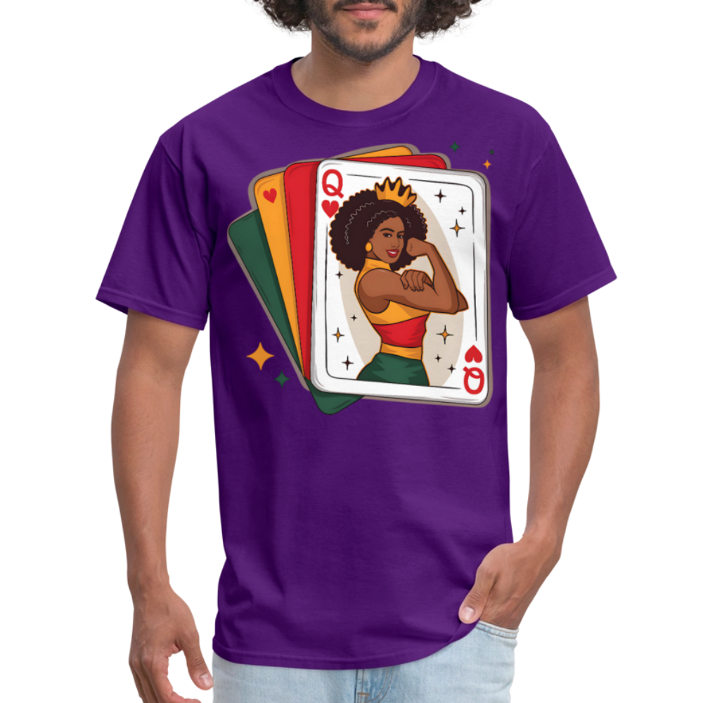 African American Queen Graphic Tee Black Queen Playing Card T-shirt - purple