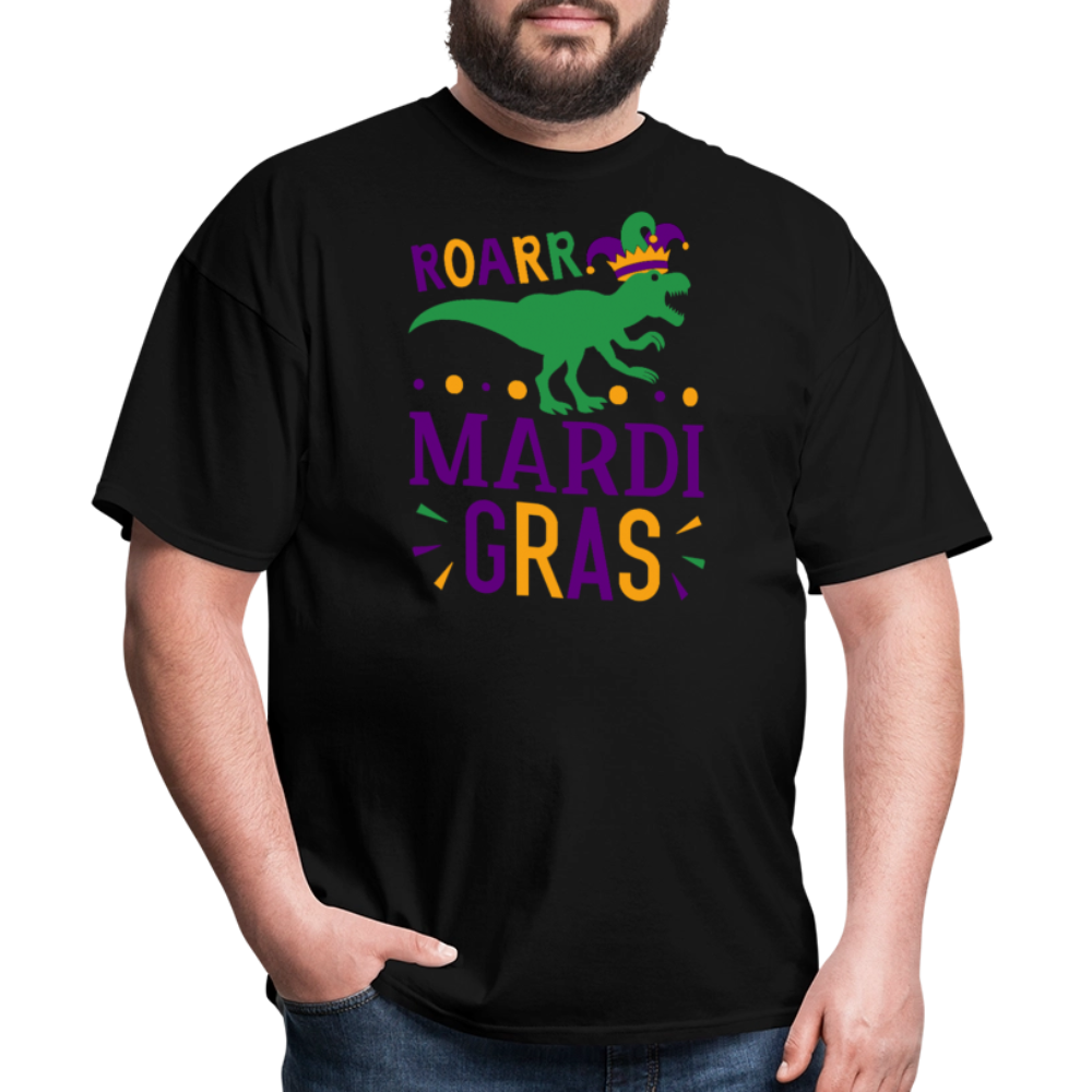 Roar Mardi Gras T-Rex Graphic Tee Funny Mardi Gras T-shirt - black