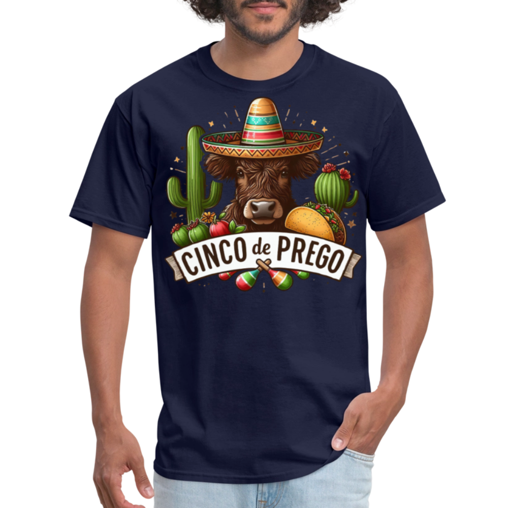 Cinco De Prego Tee  Funny Cinco De Mayo Cow T-shirt - navy