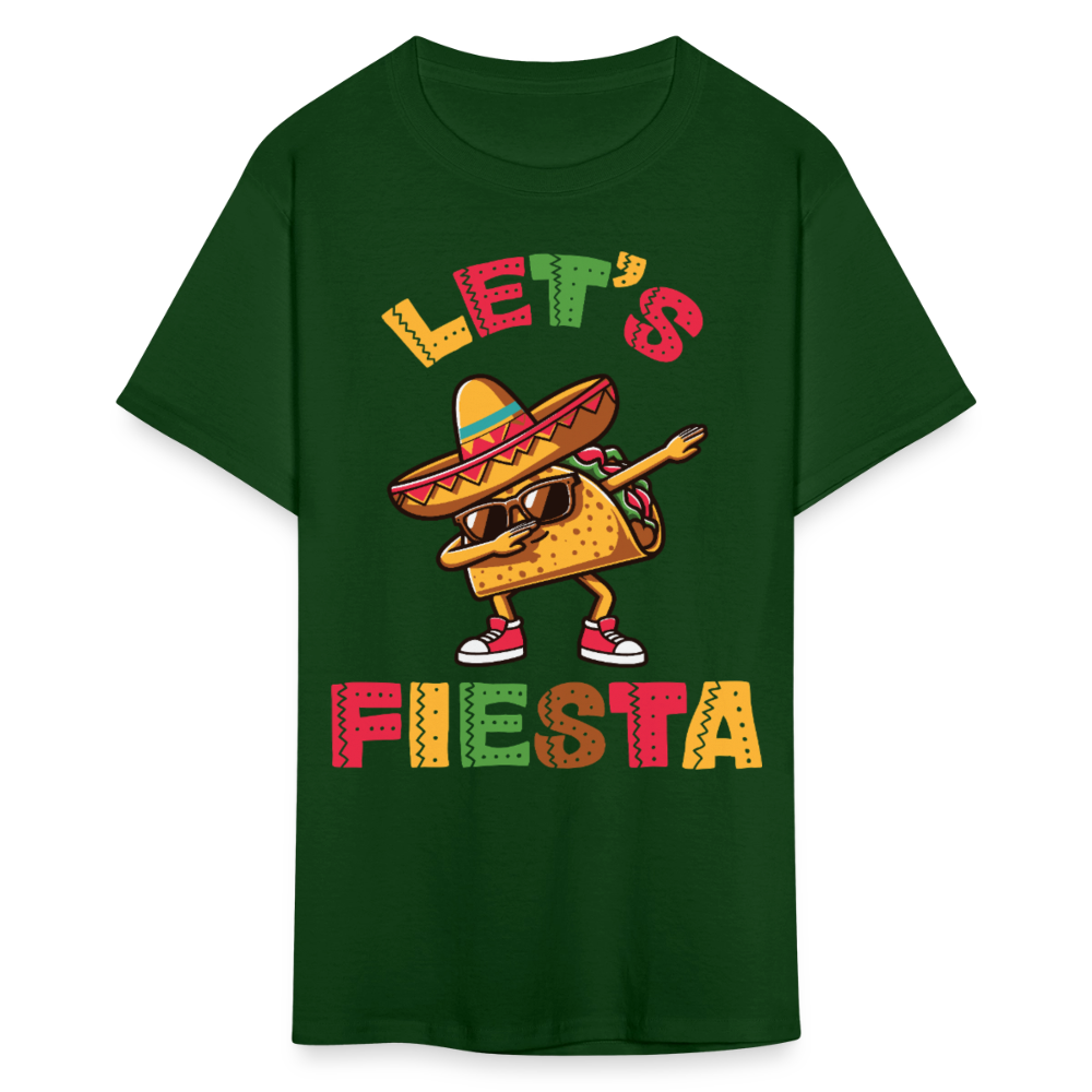 Sombrero-wearing Taco Cartoon Tee Let’s Fiesta Taco Dab T-shirt - forest green