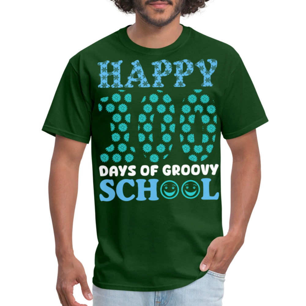 Groovy 100th-day School Celebration Tee Teacher Appreciation Gift T-shirt - forest green