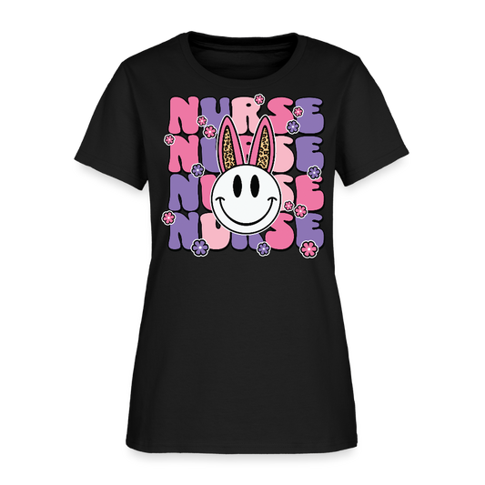 Cute Nurse Bunny Smiley T-Shirt - black